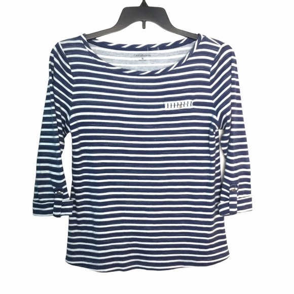 Women’s Croft Barrow M Medium 8 - 10 Crewneck Shirt Striped Navy White NWOT - Picture 2 of 8